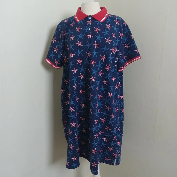Land's End SIZE 2X Starfish Blue Red Polo Dress - Picture 1 of 11